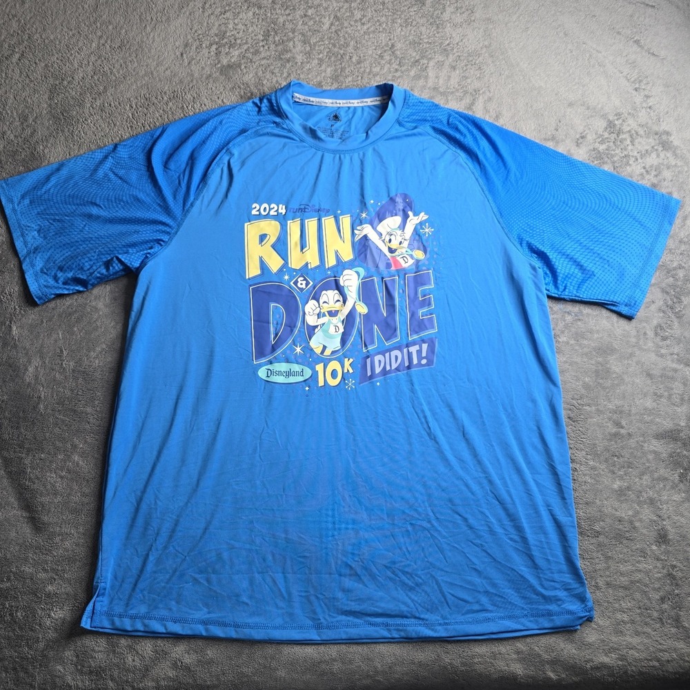 2024 Run Disney Run & Done 10 K Disneyland Shirt XL Blue Donald Daisy Tee